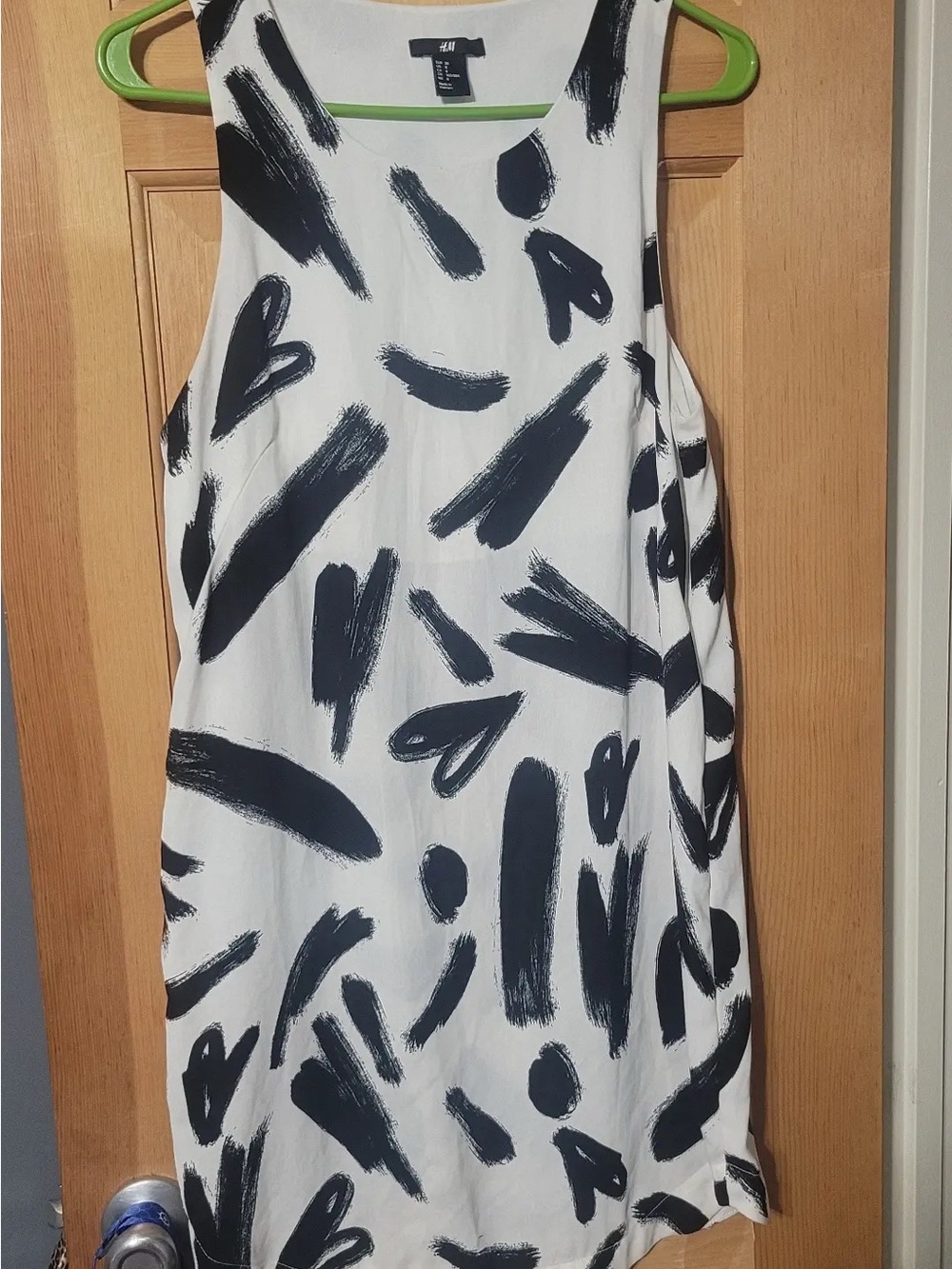 H&M White Dress with Black Brushstroke Print - Picture 1 of 1